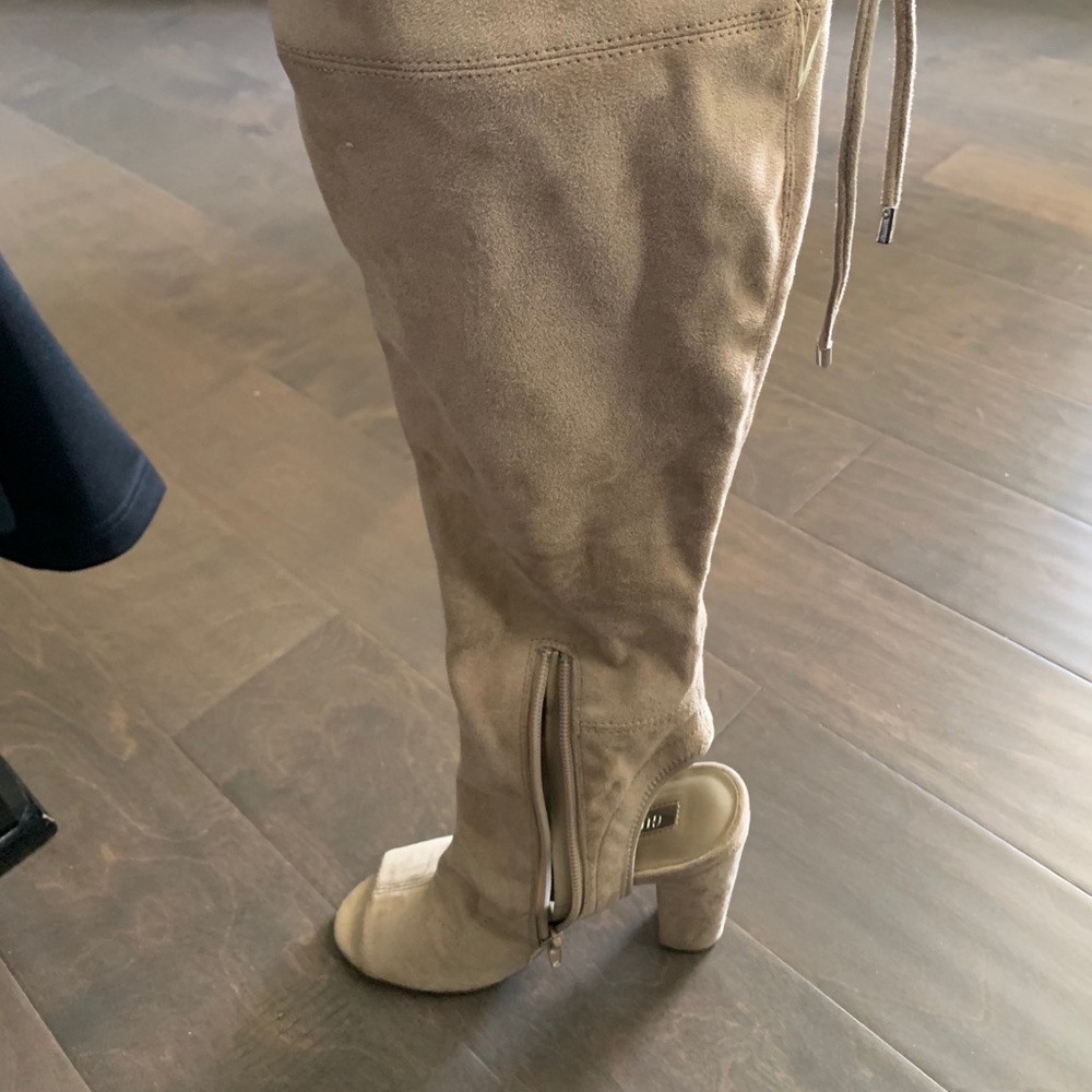 Guess suede open toe thigh boots